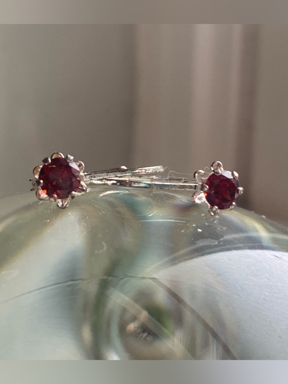 Sterling Silver Garnet Earrings - Deep Red